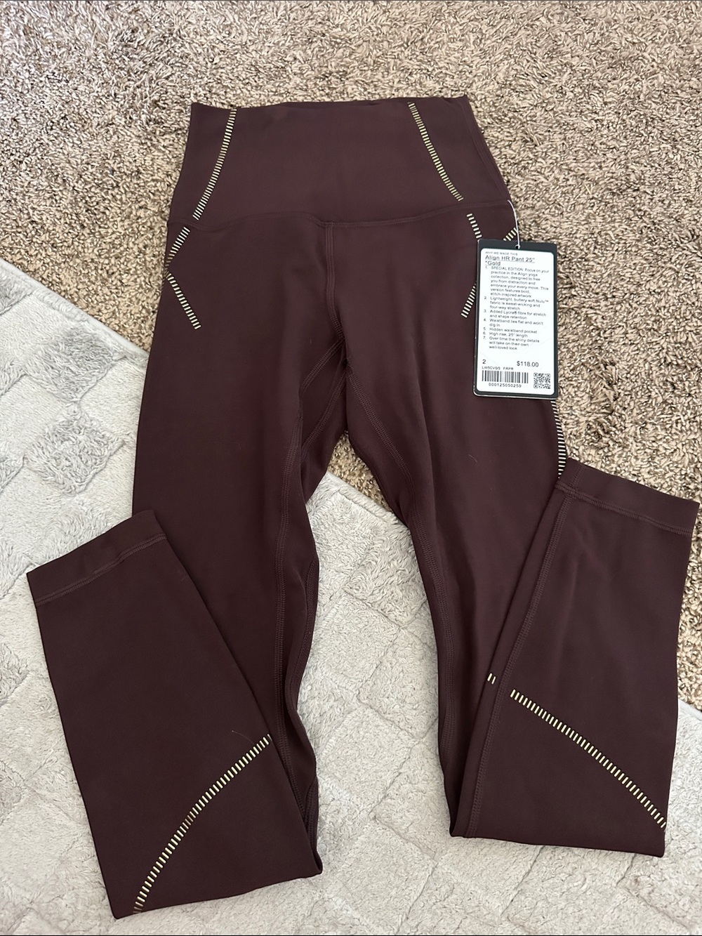 lululemon athletica High-Rise Leggings with Contrast Stitching - Deep Maroon